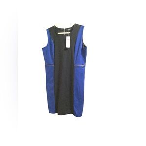 Elementz Sheath Dress Blue Black Sleeveless Crew Neck